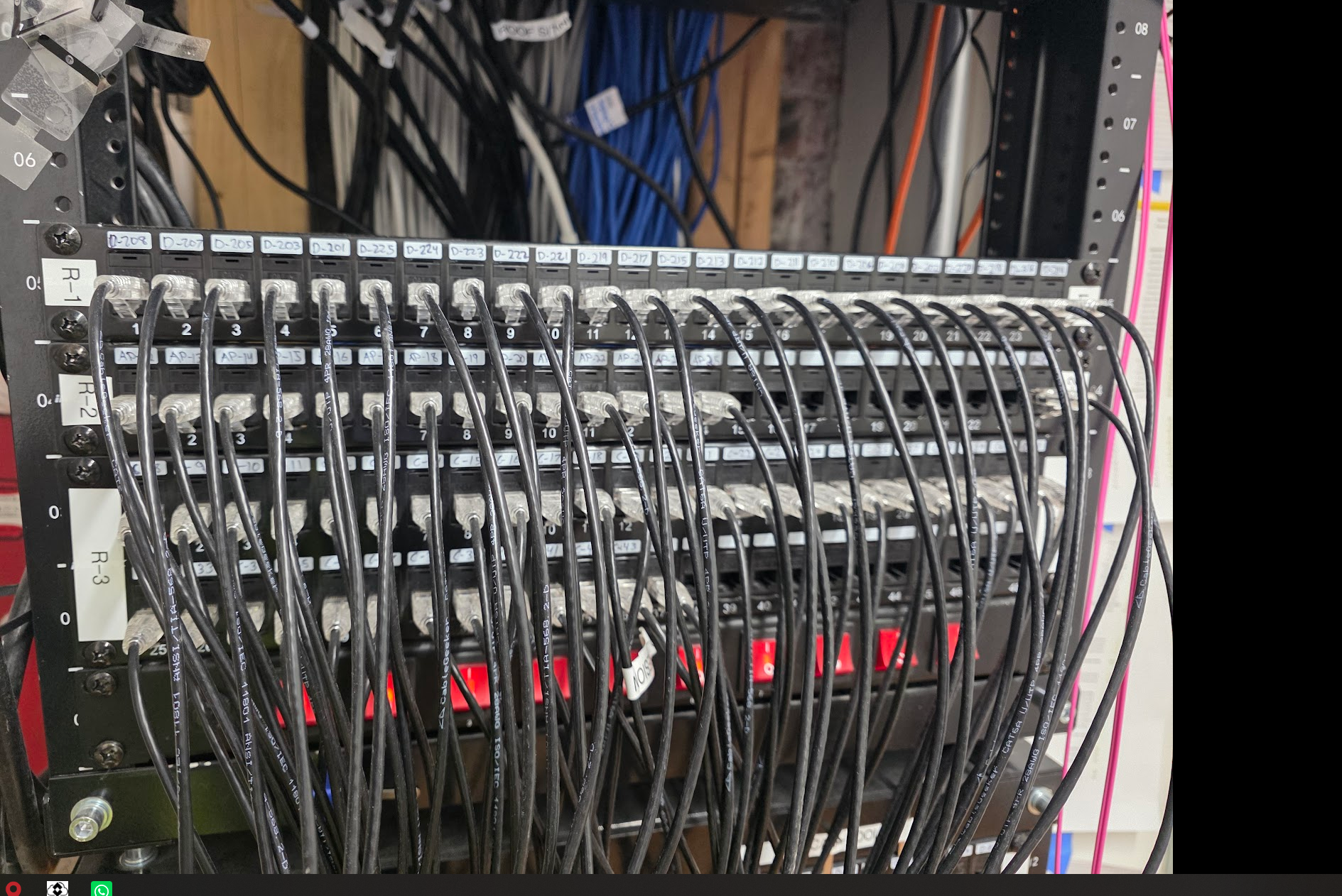 Labeled network patch panels with connected data cables